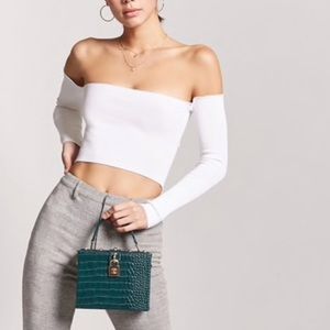 F21 Off the Shoulder Long Sleeve Crop Top